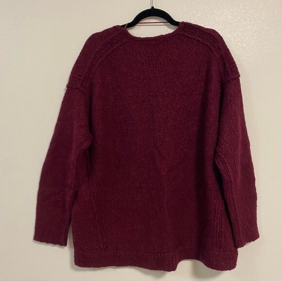 Free People Sweater Womens Size Large Maroon Lofty Oversize Sweater V Neck - Picture 10 of 12